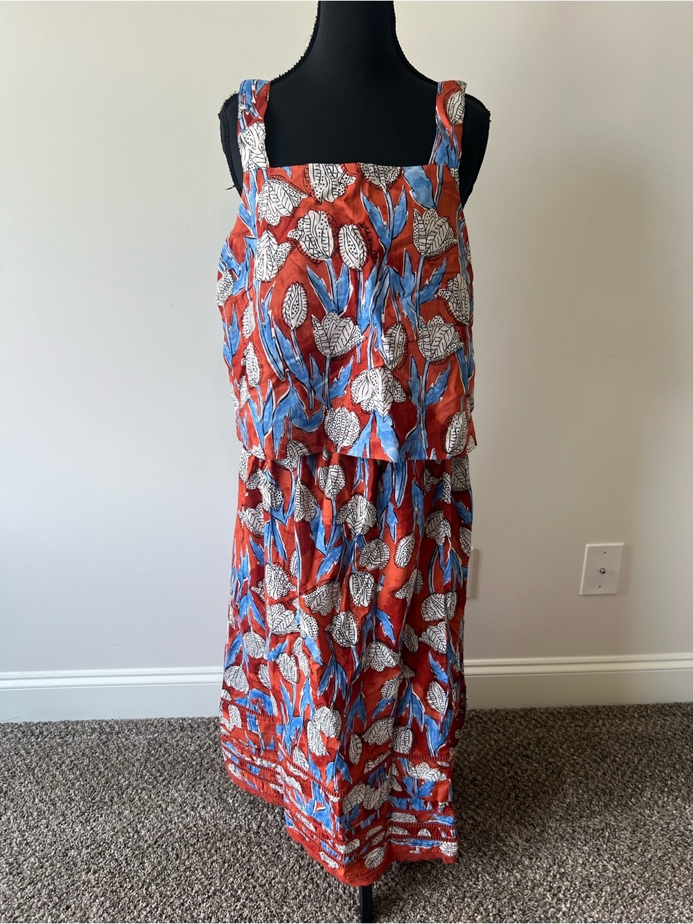 Scotch & Soda Rust Floral Print Tiered Maxi Skirt and Top Set 100% Cotton